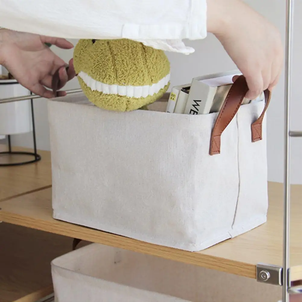 Useful Comfortable Touch Storage Bins Faux Leather Handle Laundry Bag Office Bedroom Storage Basket for Bedroom