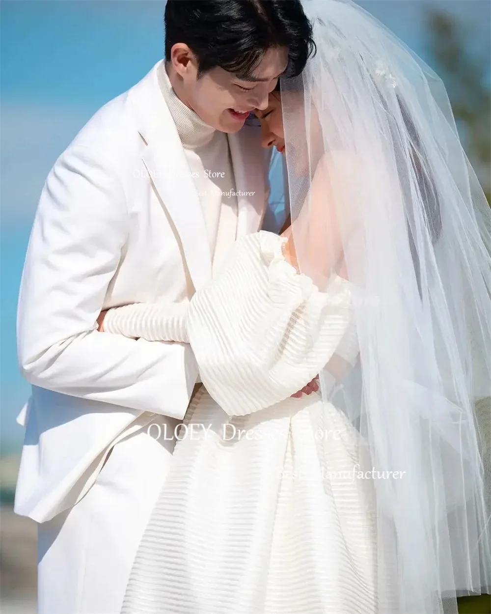 OLOEY-Vestido de casamento elegante marfim, Coreia Fotografia, sem alças, até o chão, um vestido de noiva cetim linha, sem mangas, personalizado grátis, 2019