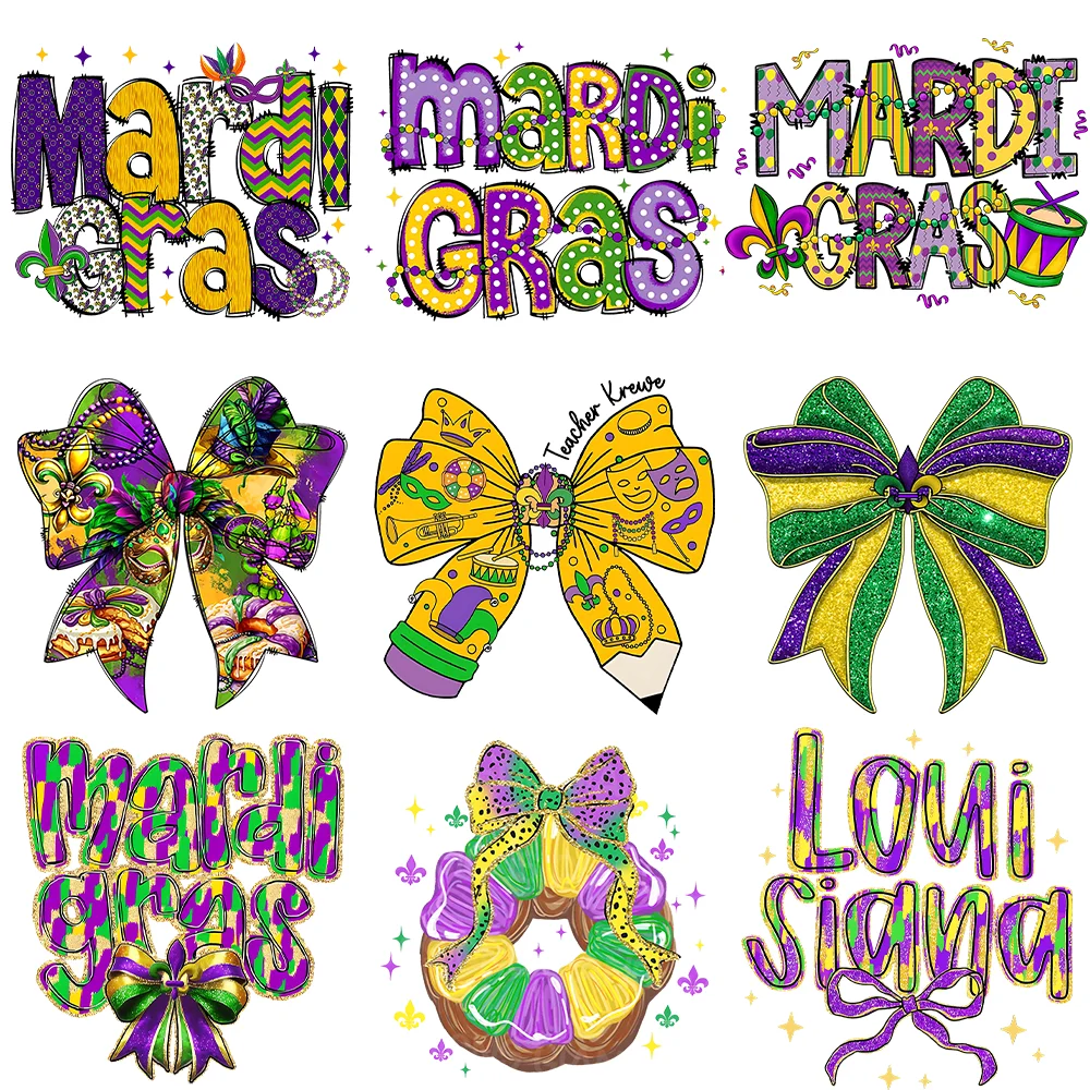 Happy Mardi Gras Afro Queen DTF Printing Designs Thermo Iron on Decals Heat Transfers Stickers for DIY Hoodies Shirts