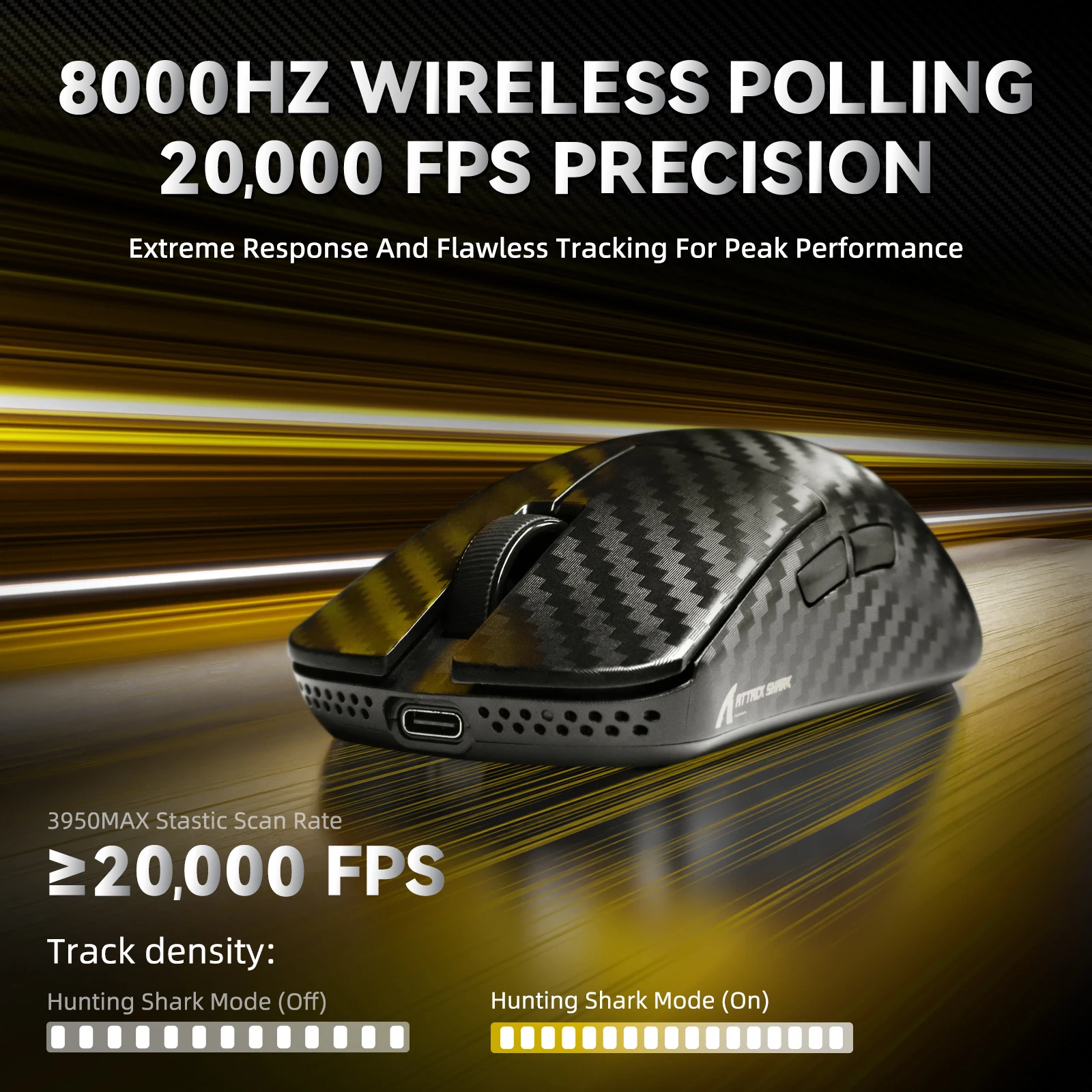ATTACK SHARK R11 ULTRA Carbon Fiber Wireless Gaming Mouse, 8000Hz
