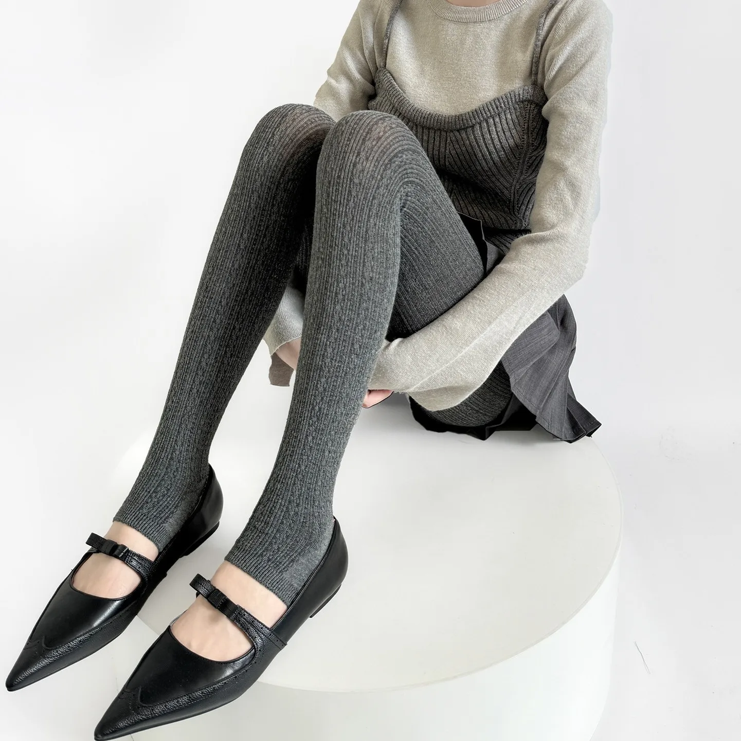 

Autumn Winter Cotton Vertical Pattern Women Tights Solid Color Women Long Socks Stockings Fashion Versatile Slim Leg Warmers New