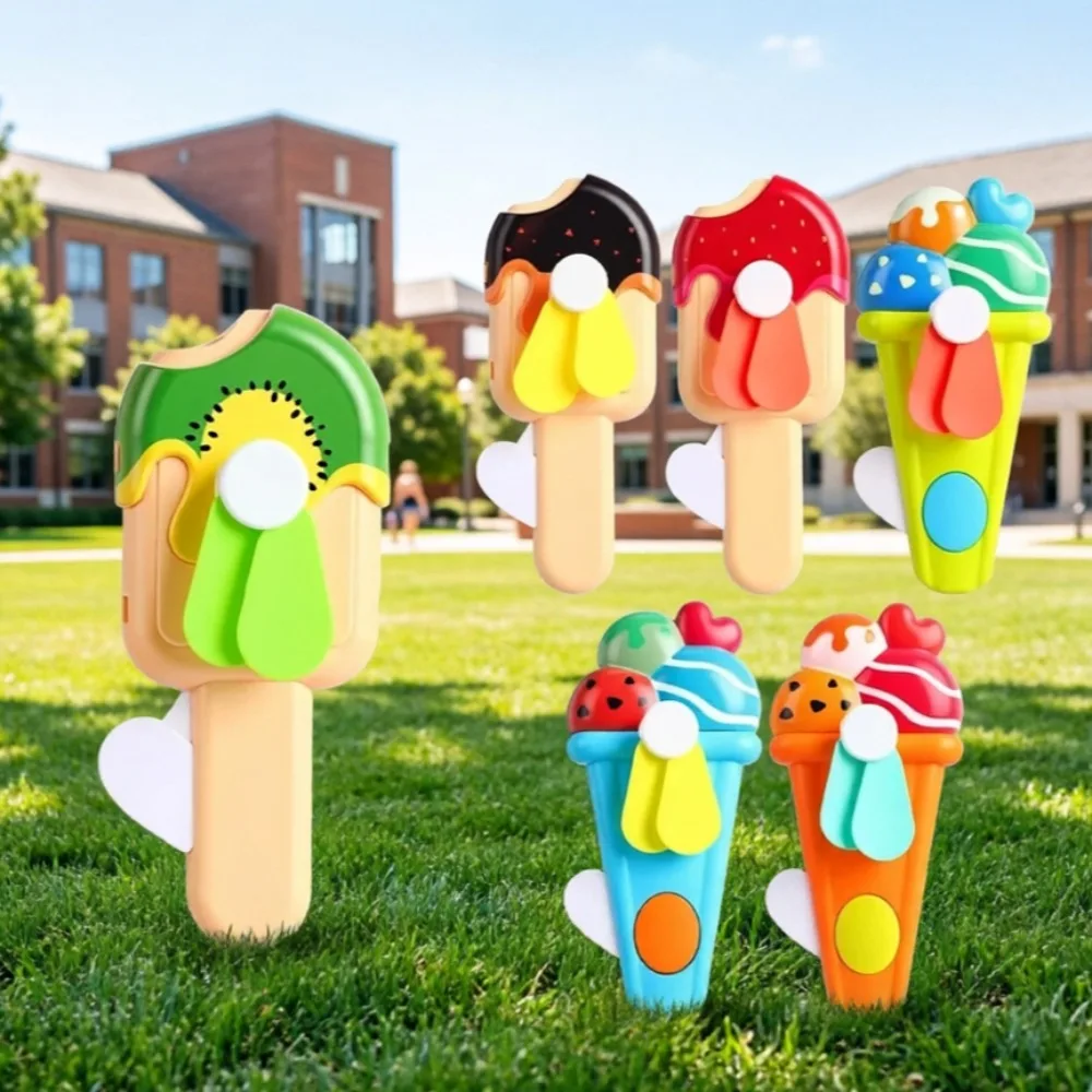 6 Pcs Ice Cream Shaped Handheld Manual Fans Summer Cooling Birthday Pool Party Classroom End Year Reward Treat Bag Supplies