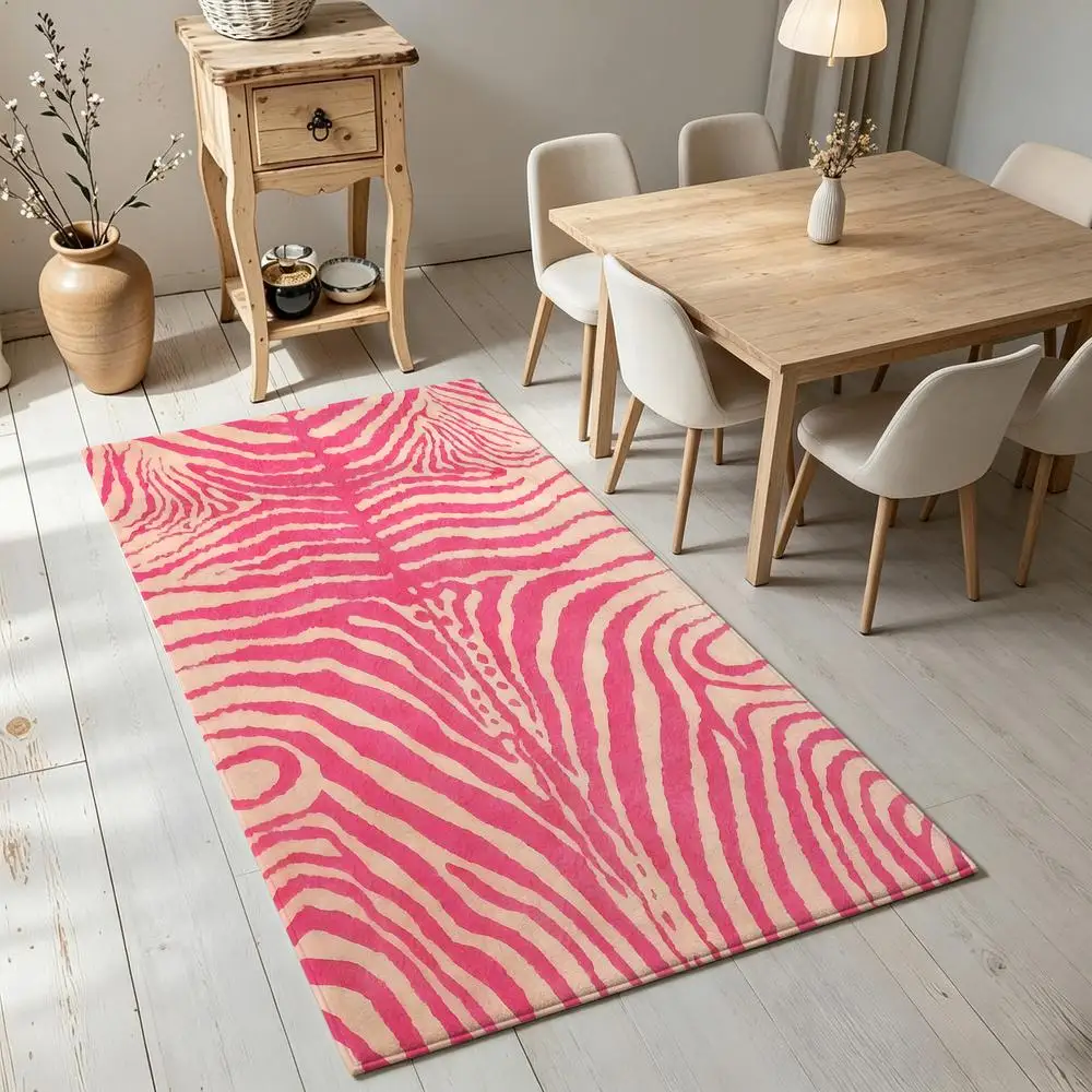 2D 1 Piece Cozy Soft, Easy to Care, Machine Washable Indoor Rug, Zebra Print, Suitable for Under Dining Table, Living Room, Bedroom, Hallway, Entryway Rustic Home Decor