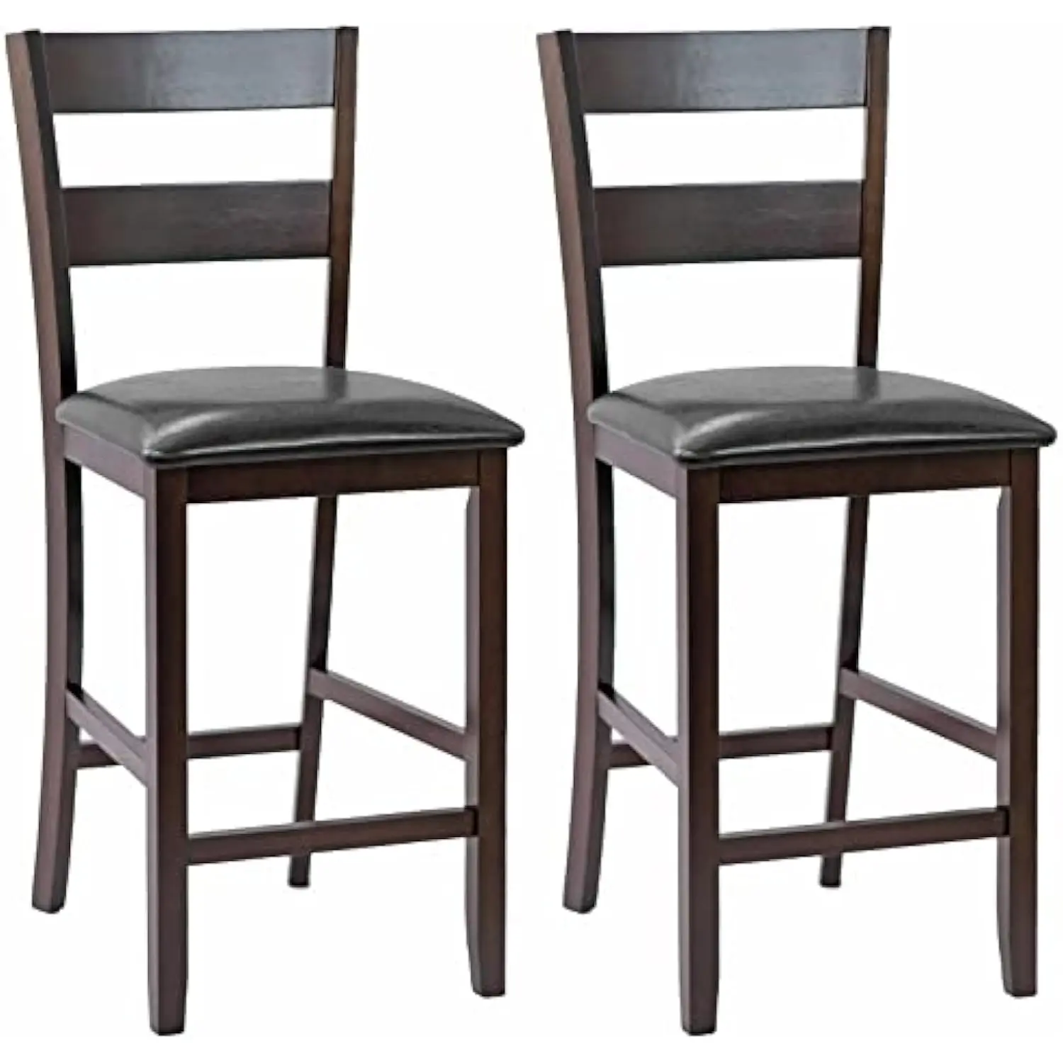 

Set of 2 Bar Stools, 25” Counter Height Kitchen Dining Pub Chairs with Soft Padded Seat, PU Leather Cover & Rubber Wood Legs,