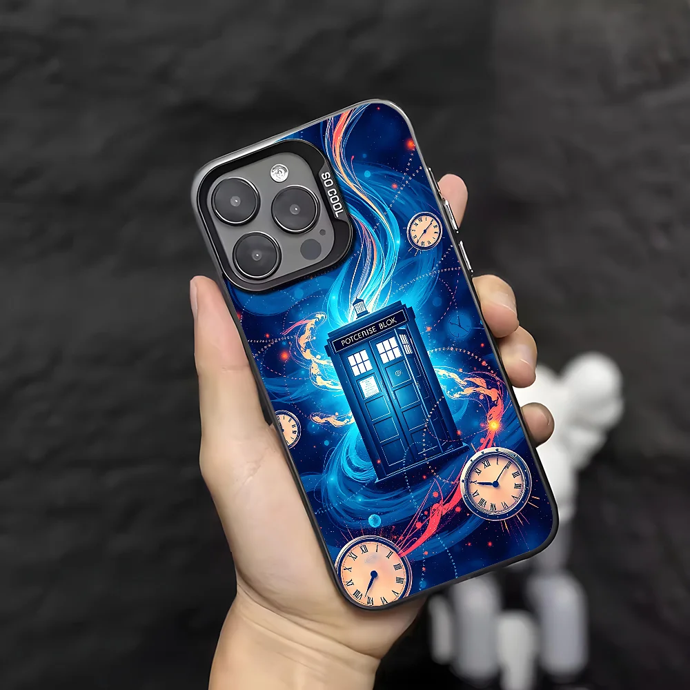 حافظة هاتف D-DoctorS W-Who لهاتف آيفون 17 16 15 14 13 12 11 Pro Max Plus Mini IMD لون فضي