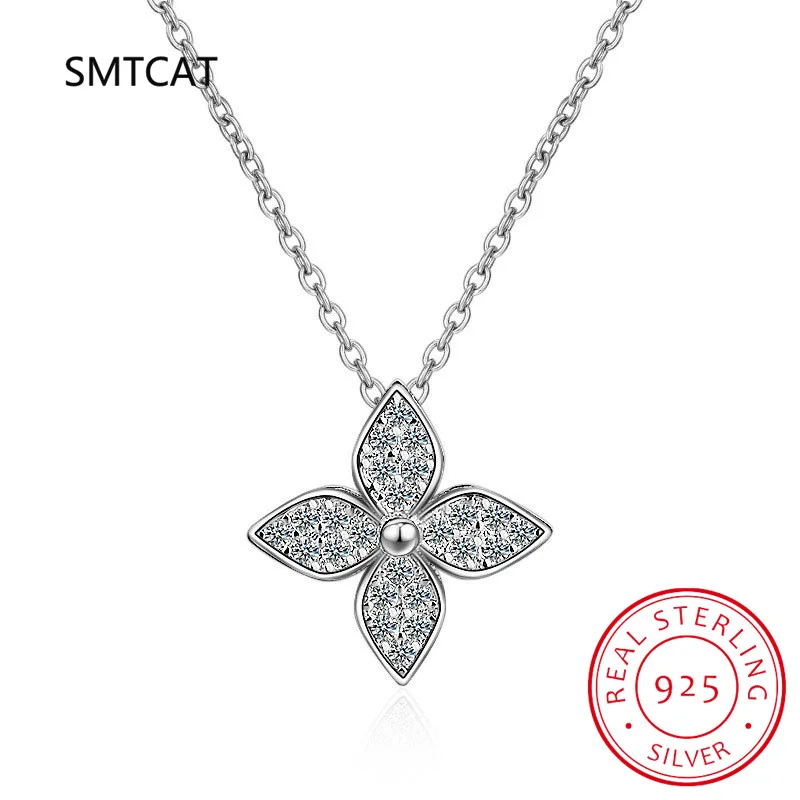 Glitter Four-leaf Clover 925 Sterling Silver Necklace Pendants For Women Clothes Match Decoration Fine Jewelry