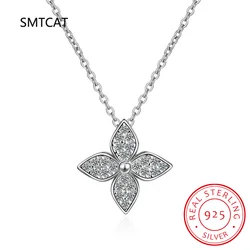 Glitter Four-leaf Clover 925 Sterling Silver Necklace Pendants For Women Clothes Match Decoration Fine Jewelry