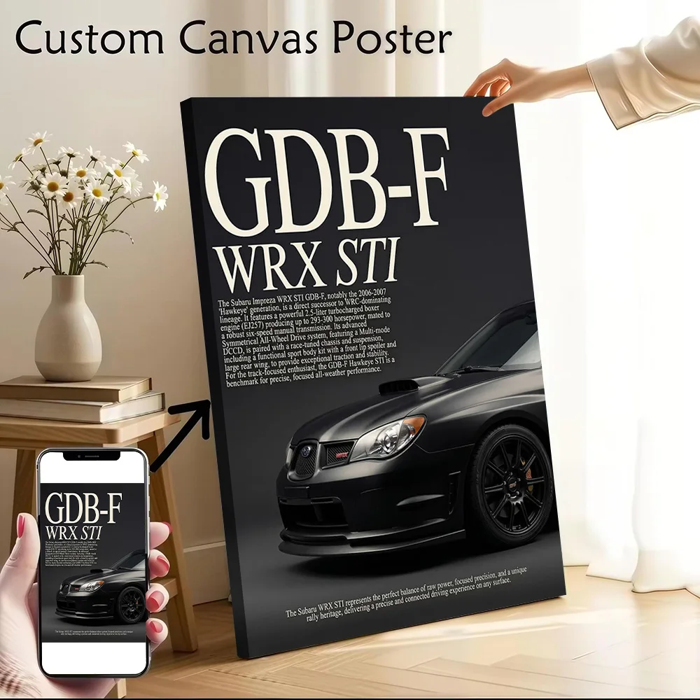 Striking Black Sports Car Impreza Wrx Sti Car Printed Canvas Poster Personalized High Quality Wall Art Paintings for Painting