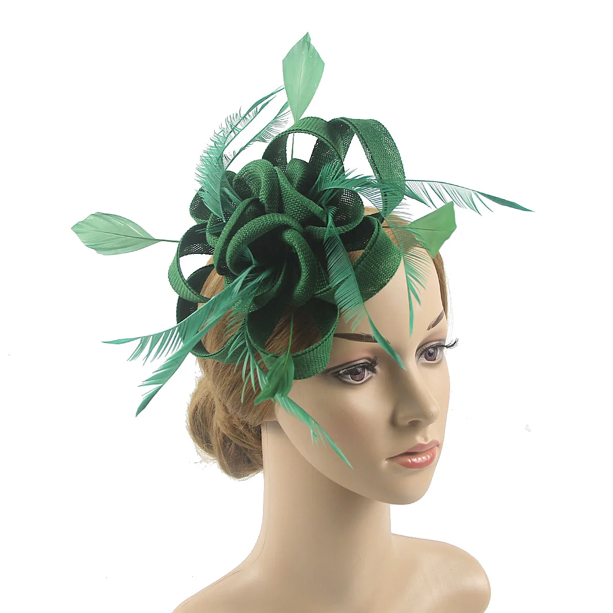 Flower Fascinator Hat, Sinamay Headband with Clips , Jockey Club Vintage Feather Hat Cocktail Tea Party Hair Accessories