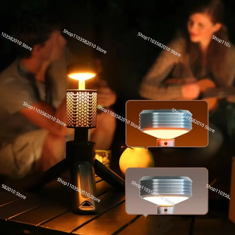 Rechargeable Led Camping Lamp Portable White Red Waterproof Work Lights Extendable Tripod Dimming Feature Camping
