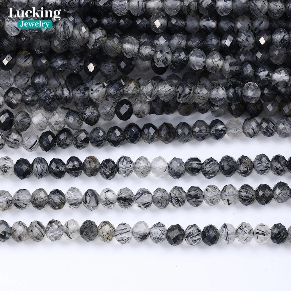 

Premium Natural Black Rutilated Quartz Rondelle Faceted Beads 3*4mm Healing Crystal for Jewelry Making DIY Chakra Bracelet