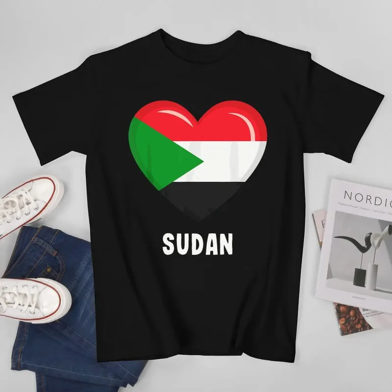 More Design Sudan Flag Fashion Style Cotton Breathable Round Neck T-Shirt Women\'s T-Shirt