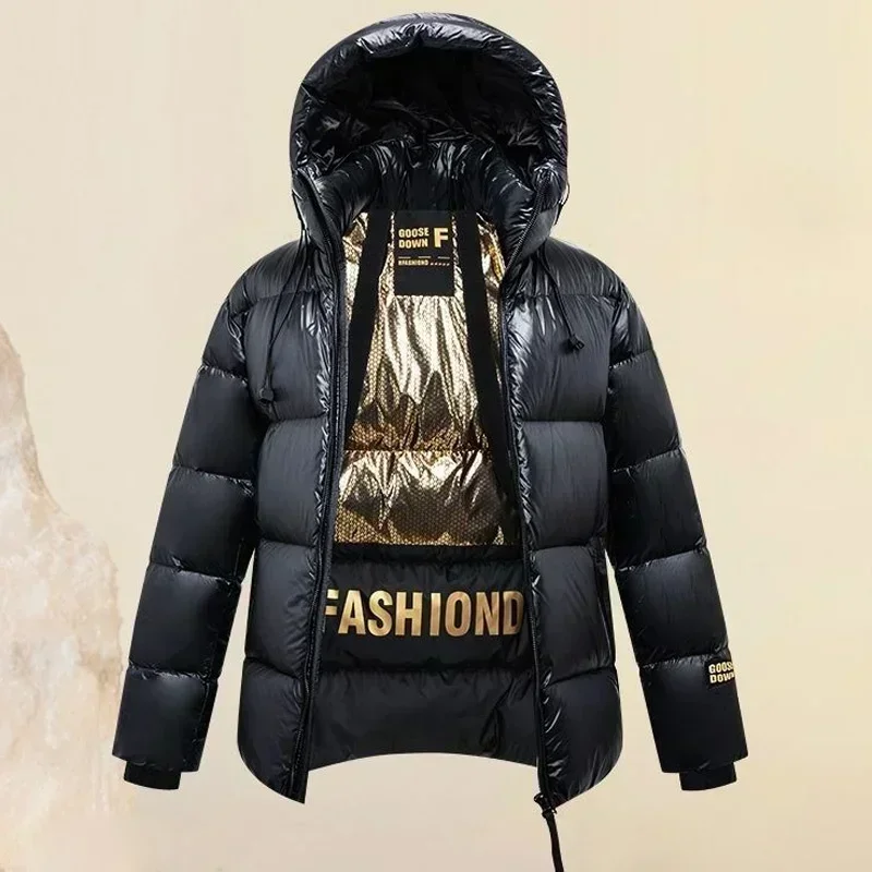 White Goose Down Jacket Black Gold Design Fashion Versatile Winter Down Jacket 2024 New Windproof Hooded Brand Men's Clothing