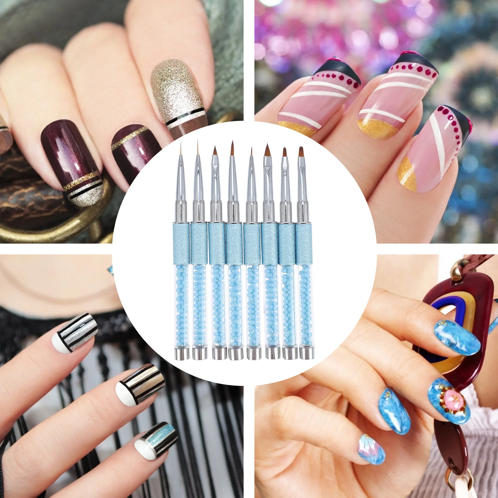 8 قطعة مسمار الفن مجموعة أقلام المهنية دهان داي رسم النقاط التفاصيل الدقيقة الاكريليك الأشعة فوق البنفسجية جل فرشاة كيت مسمار الاكريليك للأظافر
