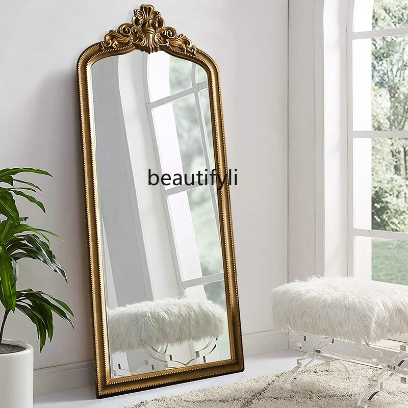

Vintage full-body full-length mirror Home European-style carved floor mirror Handmade cloakroom fitting mirror H