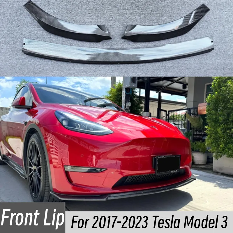 

Car Front Bumper Lip Chin Spoiler Splitter Diffuser Bodykit For 2017-2023 Tesla Model 3 Black Carbon Exterior Tuning Accessories
