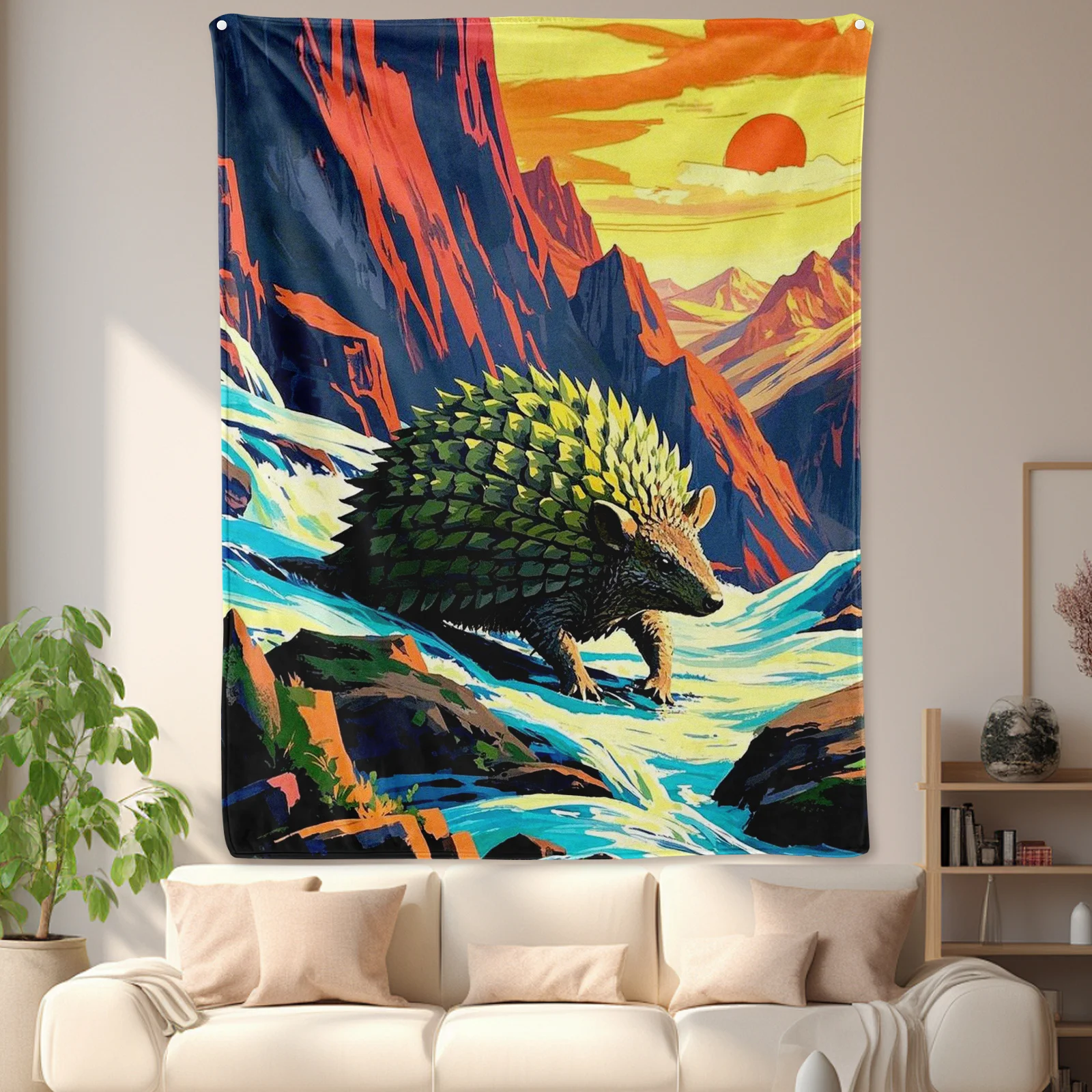 Armadillo Pattern Blanket With Mountain River Sunset Design For Warmth And Comfort In Any Season