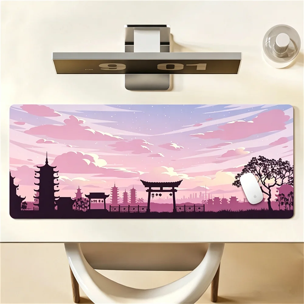 Thickened Pink Landscape Waterproof Keyboard And Mouse Pad, Non-slip Art Design Gaming Desk Mat, Office Accessory Layout