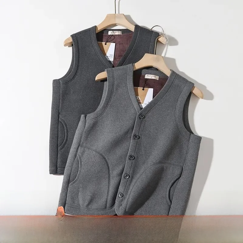 

High Value Men's Fce Lined V-Ne Casual Vest Autumn Winter Faionable Comfortable Leisure Gift for Dad Youth ular Sle