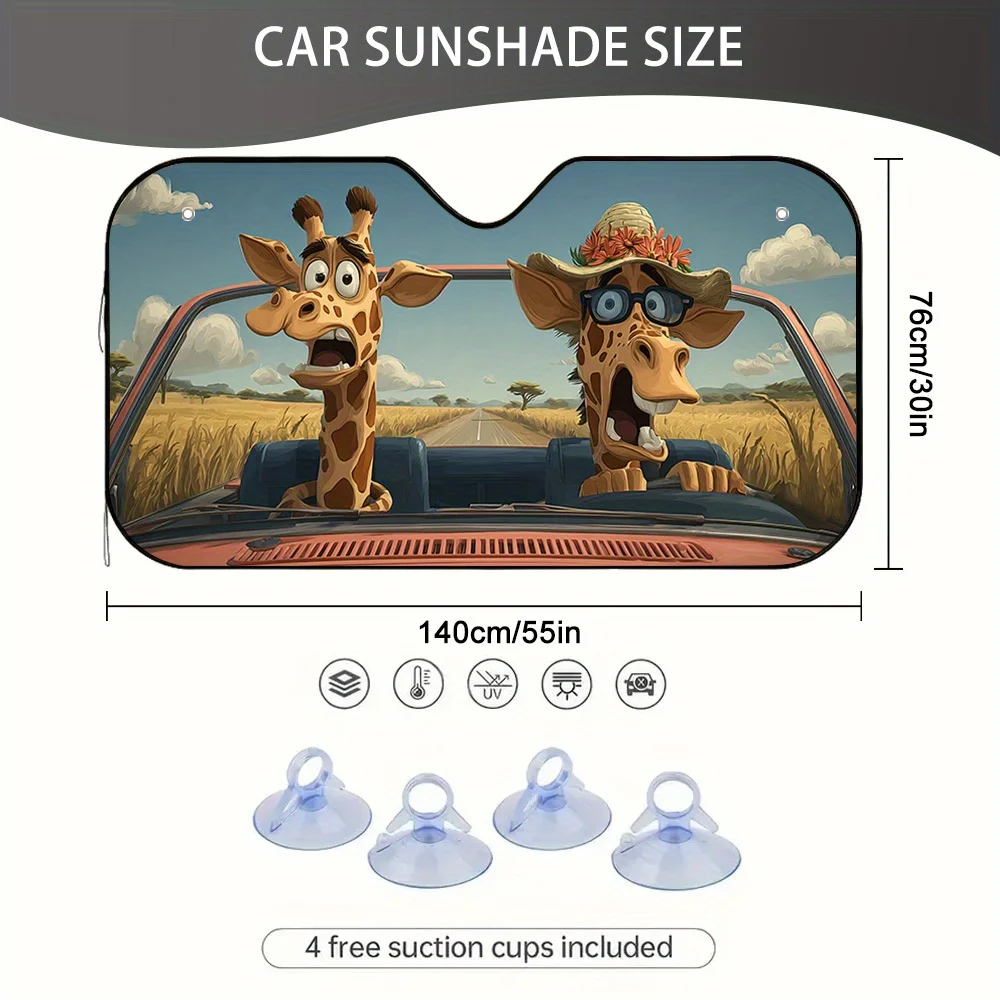 1pc A Cartoon Giraffe Sunshade For Your Car, A Trendy Windshield Protector Perfect For Maintaining A Cool Temperature Inside You