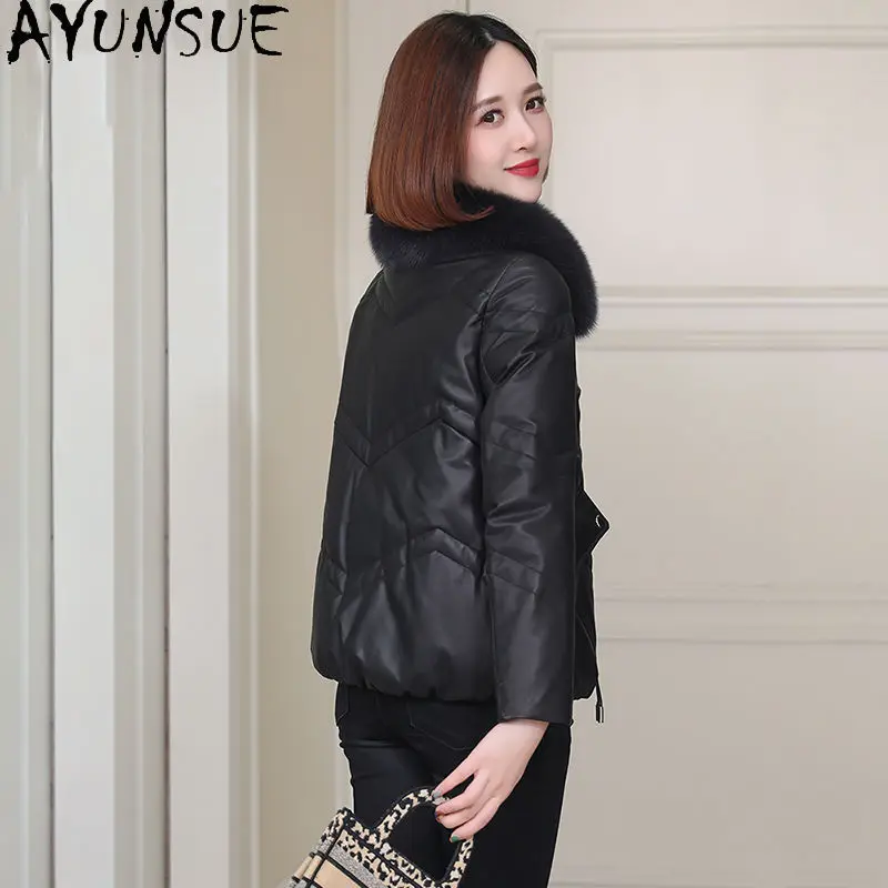 AYUNSUE peau de mouton en cuir véritable doudoune femmes 2025 vêtements d'hiver chaud col de fourrure de renard nouveau Style vers le bas manteaux Jaqueta Couro