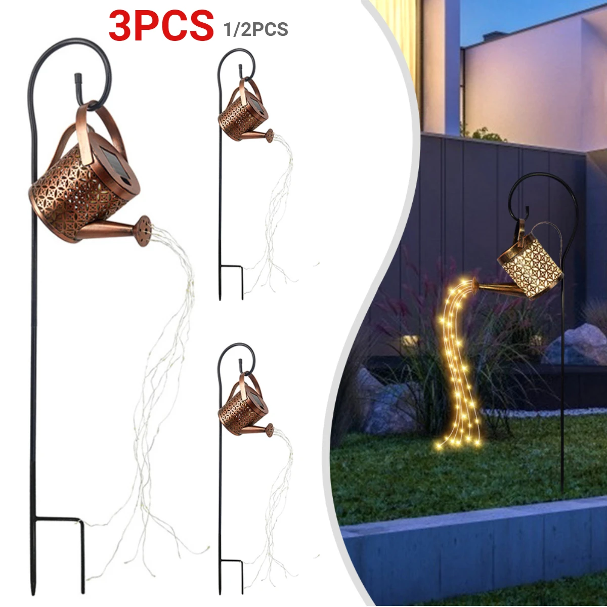 

Solar LED Watering Can Lights Hanging Kettle Lantern Light Waterproof Yard Outdoor Lights Hollow Water Sprinkle Landscape Lamp