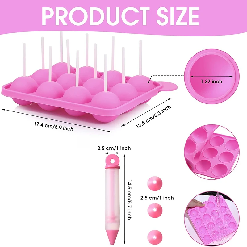 Cake Pop Silicone Mold With Sticks Decorating Pen Hard Candy Maker Set Lollipop Party Cupcake Baking Mold Kitchen Accessories