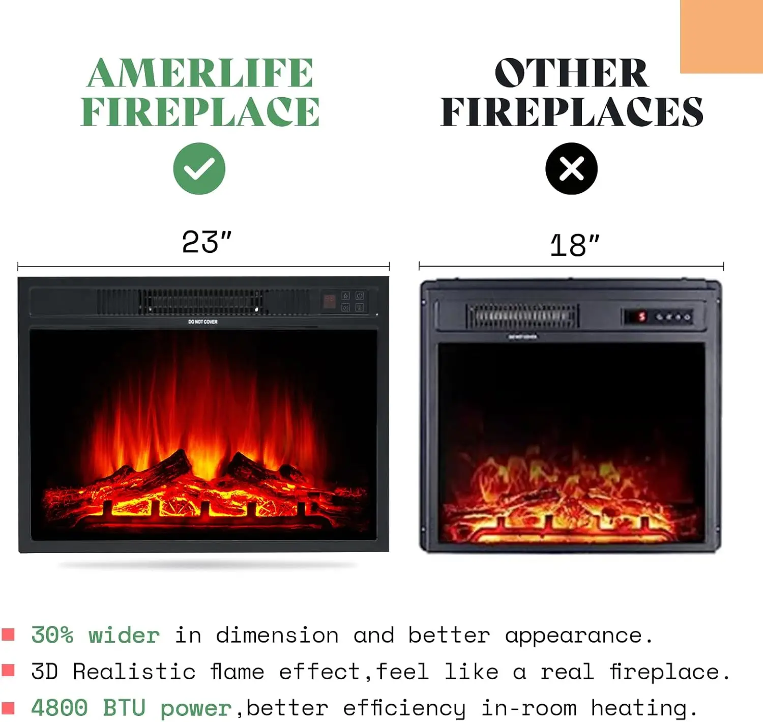 Lareira TV Stand com madeira textura, Entertainment Center, lareira elétrica, 23 polegadas