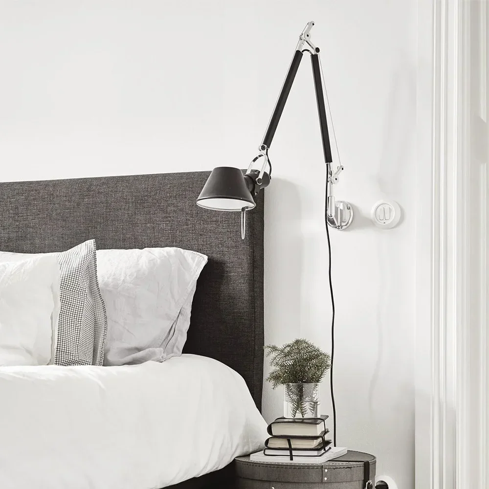 Modern Industrial Style Simple Wall Lamp Folding Swing Arm LED Reading Lamp Living Room Bedroom Bedside Desk Long Arm Wall Lamp