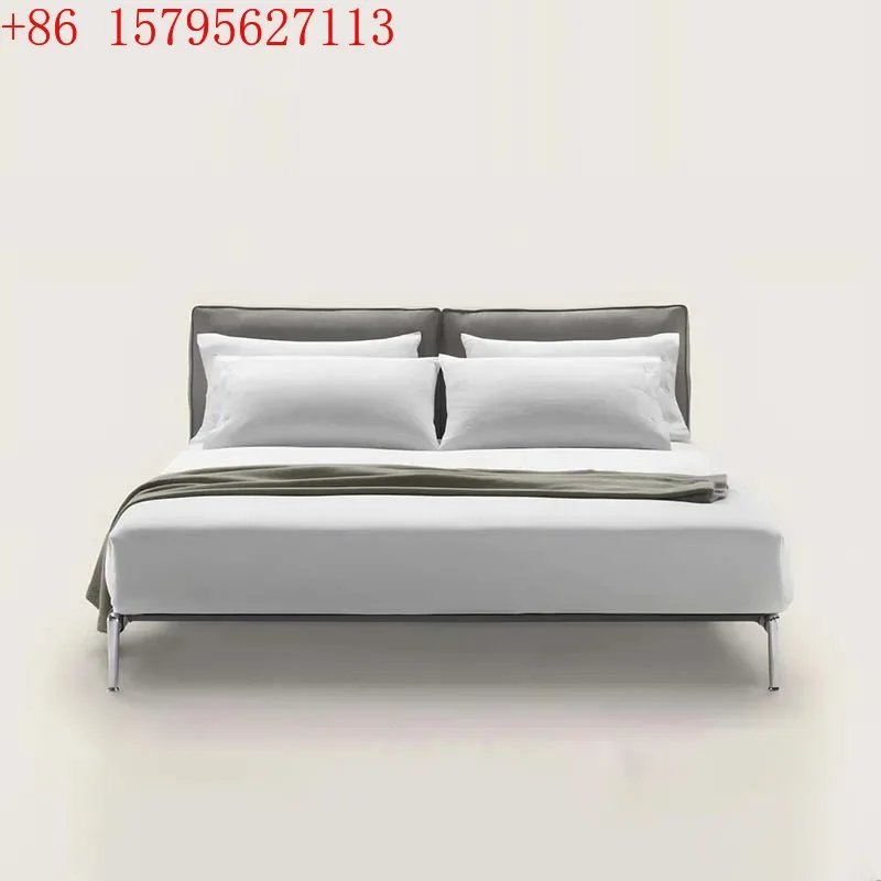 Gray cotton and linen fabric double bed modern simple villa master bed