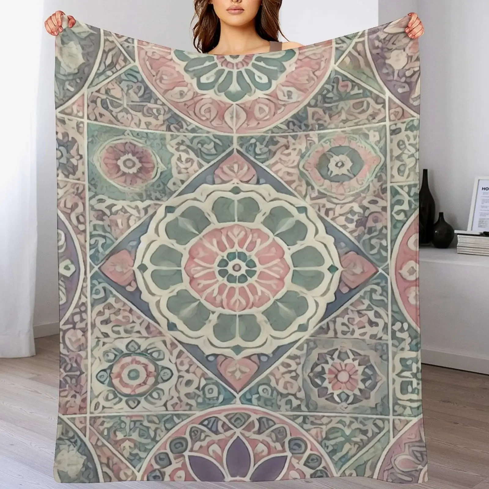 Zelliges Pastels Throw Blanket Summer Flannel Fabric warm winter Fashion Sofas Blankets