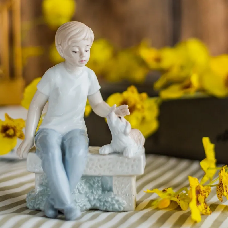 Lovely Ceramic Boy Girl Ornament, New House Decoration for TV Cabinet & Shelf, Moving In Gift for Friends