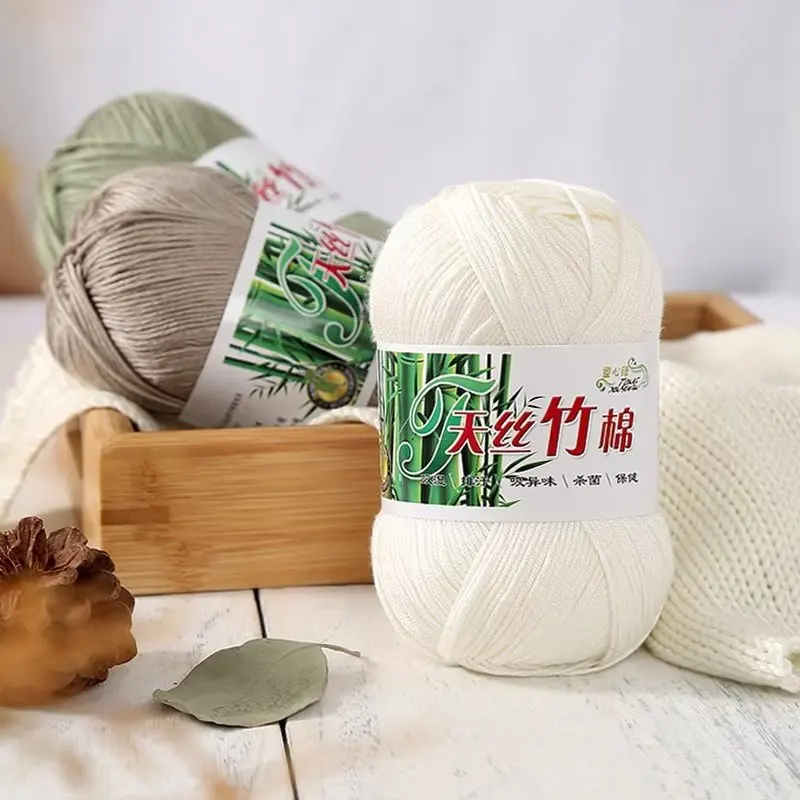 Hilo de bambú Natural para bebé, hilados para ganchillo de tejer a mano, suéter y sombrero, suave y frío, para verano, 50 g/unidad