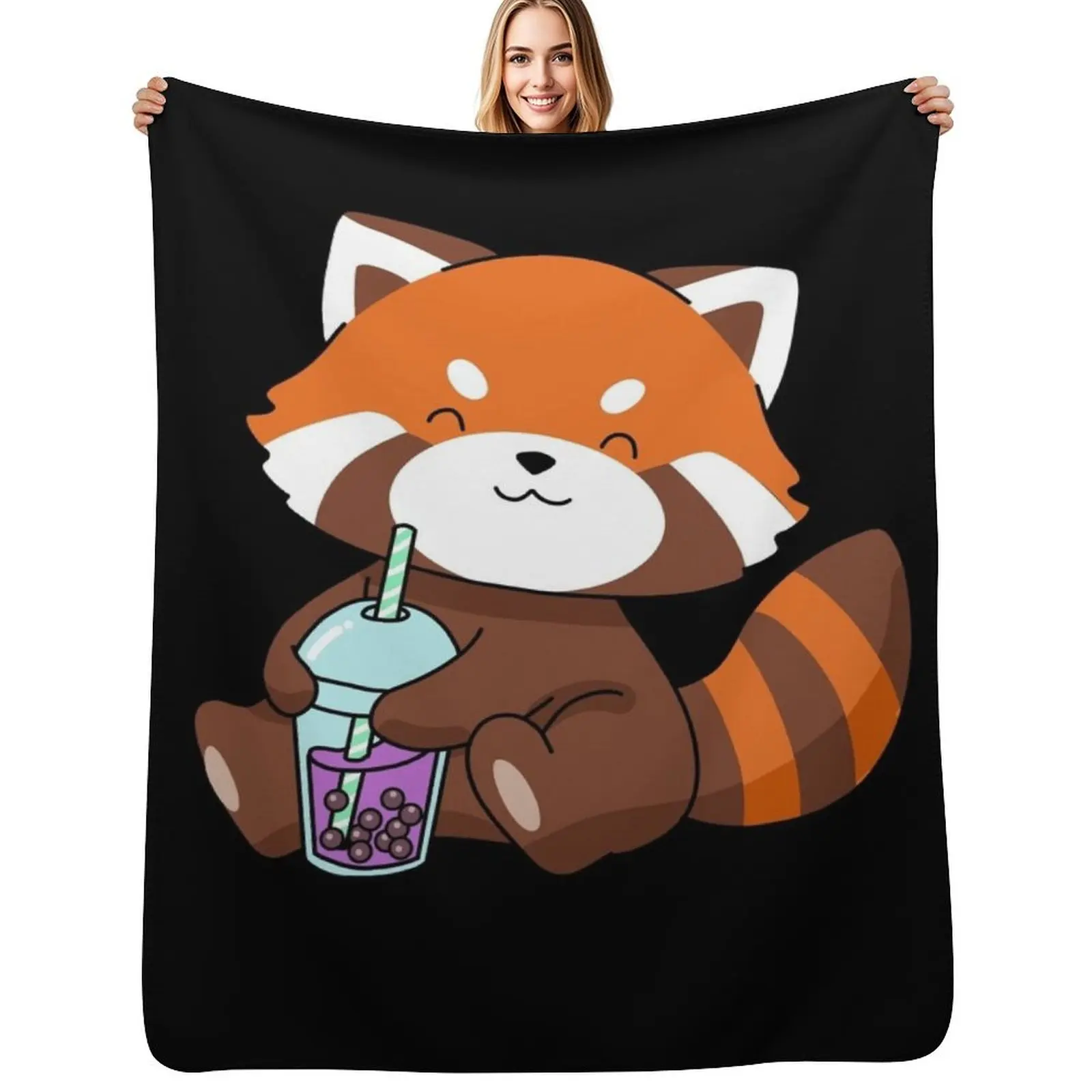 

Bubble Tea Gift Girls Red Panda Boba Tea Bubble Tea Throw Blanket heavy to sleep cosplay anime Summer Beddings Blankets