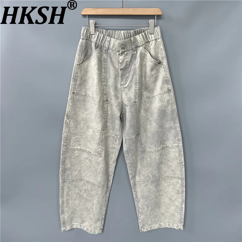 

HKSH весна осень новые мужские потертые джинсы стрейч мужские прямые джинсовые брюки большого размера в стиле банана широкие брюки в стиле сафари HK10853
