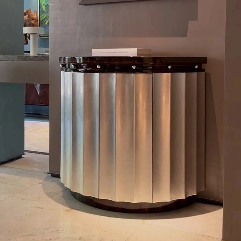 Modern simple solid wood porch cabinet semi-round against the wall foyer corridor cabinet light luxury porch table luxury
