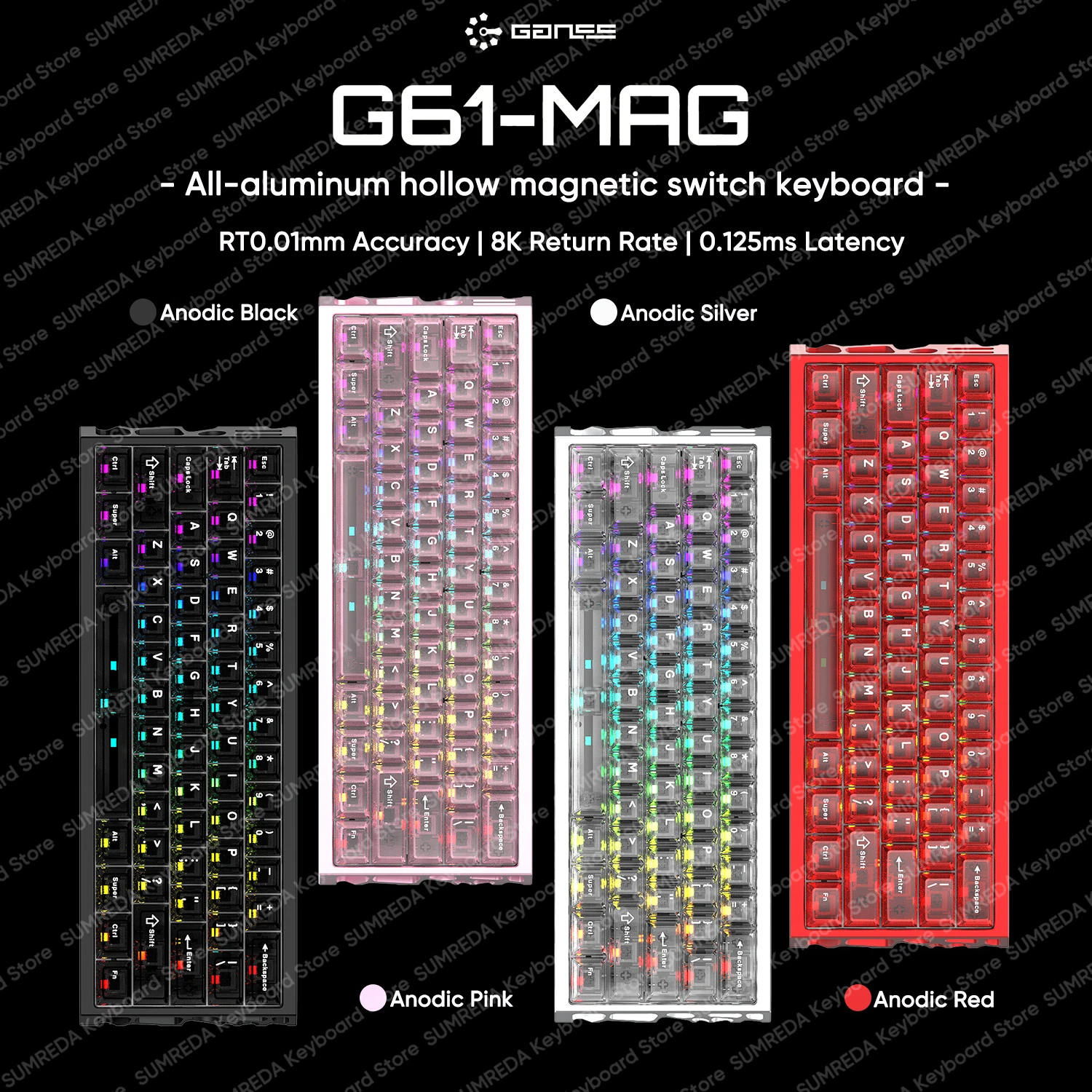

GANSS G61 MAG HE Wired Magnetic Gaming Mechanical keyboard Hollow Aluminum RT0.01mm 8K 0.125ms delay fast trigger Wired Keyboard