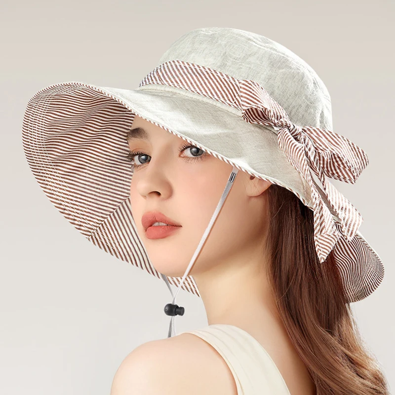 

Bucket Hat Women Summer Sunshine Protection Wide Brim Cap With Strap Windproof Accessory For Beach Fishing Climbing Outdoor