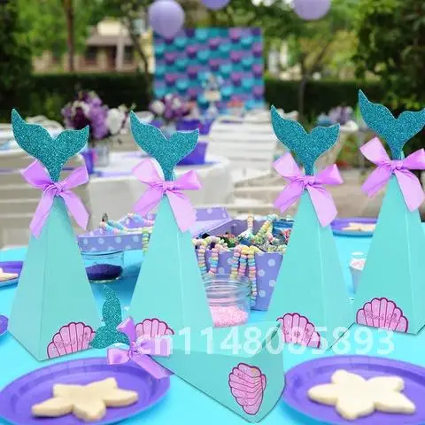 

10pcs Mermaid Birthday Party Decorations Little Mermaid Candy Box Gift Boxes Kids Favor Mermaid Paper Bag for Wedding