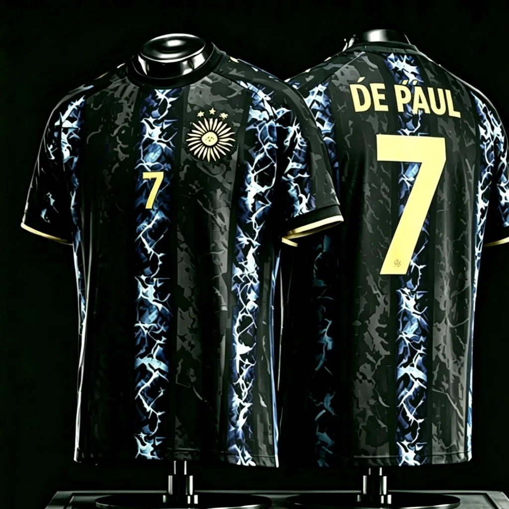 Adult Argentina Soccer Jersey 2026 Crest Fan Football Shirt Number 10 Marble Texture Gold Trim Short‑Sleeve Supporter Uniform