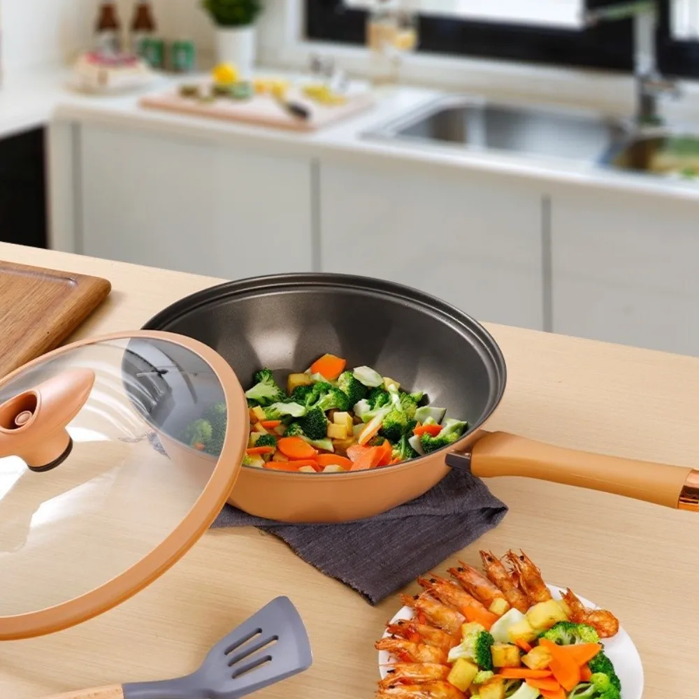 Durable 32cm Micro Pressure Steamer Wok with Lid Multipurpose Steaming Frying Pan Soup Pot Non Stick Gas Stove Pot Cooking Tools