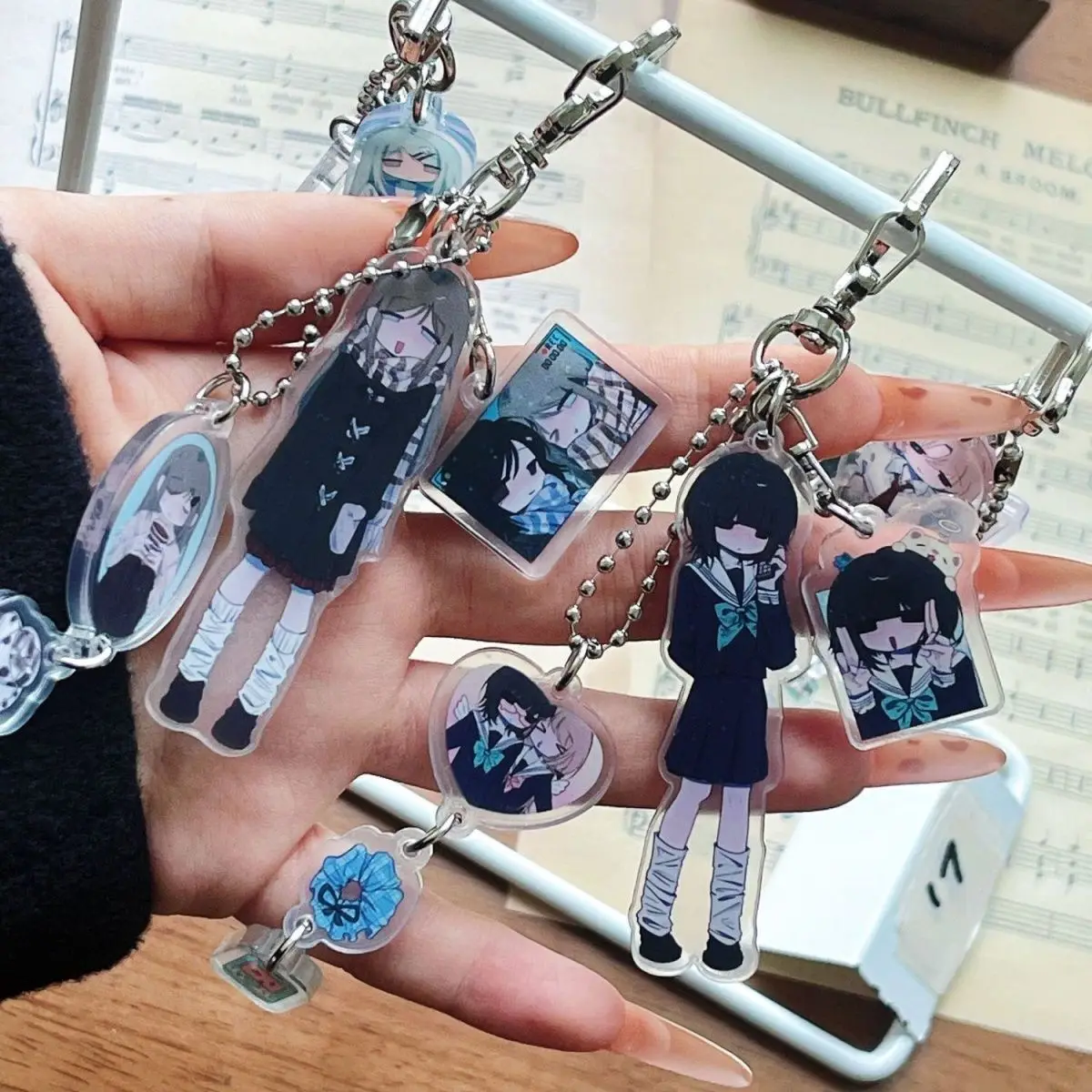 Japan Korea Y2K JK Uniform Girl Acrylic Keychain Multi Charms Heart Photo Frame Bow Bag Pendant for Women Key Chains Jewelry