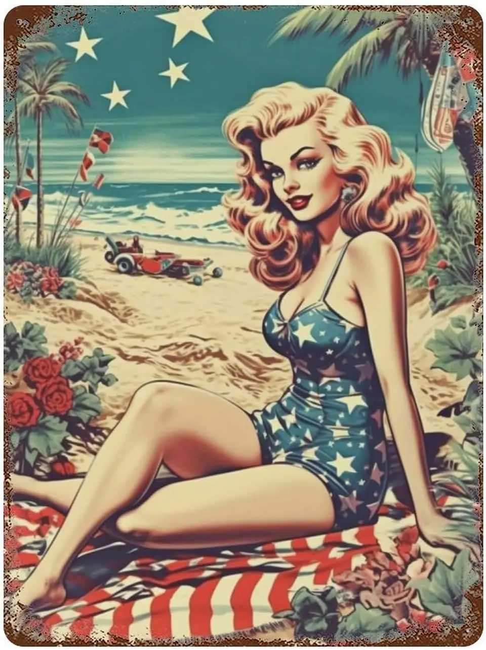 Pinup Girl Poster Sign Tin Signs American Pin-up Girl Outside Decor Sign 16x12 Weather Fade Resistant Holiday Gifts Funny W sign