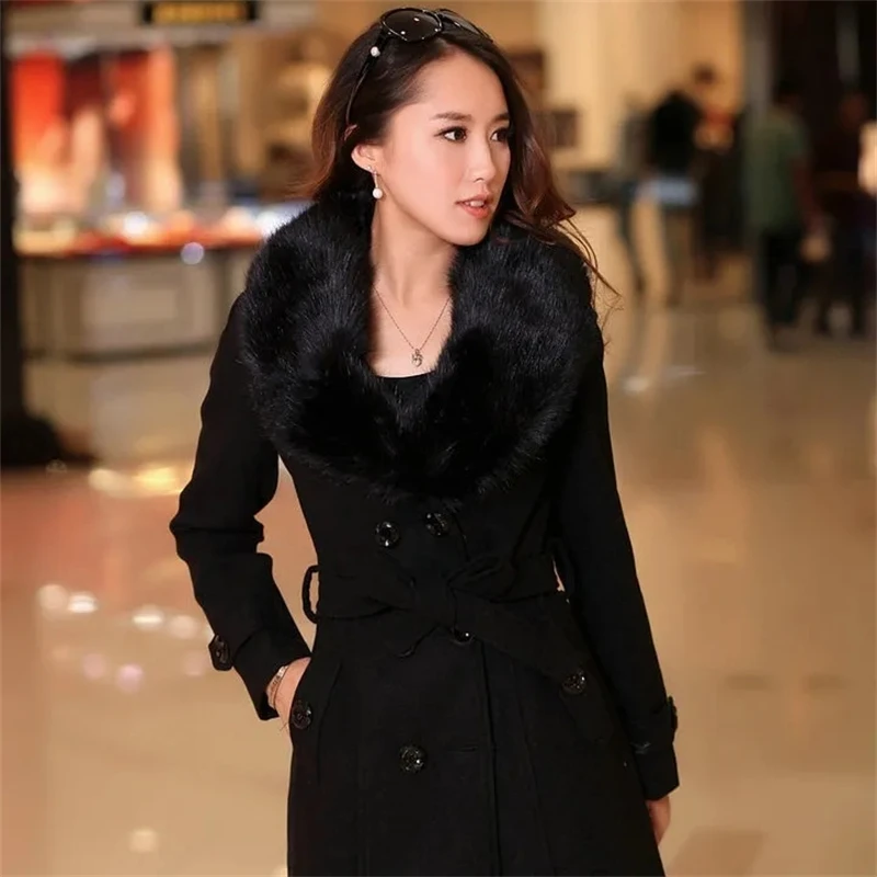 Korean Fashion Women Casual Loose Woolen Coat Elegant and Chic Solid Outerwear Long Overcoat with Belted Female Warm Cloak