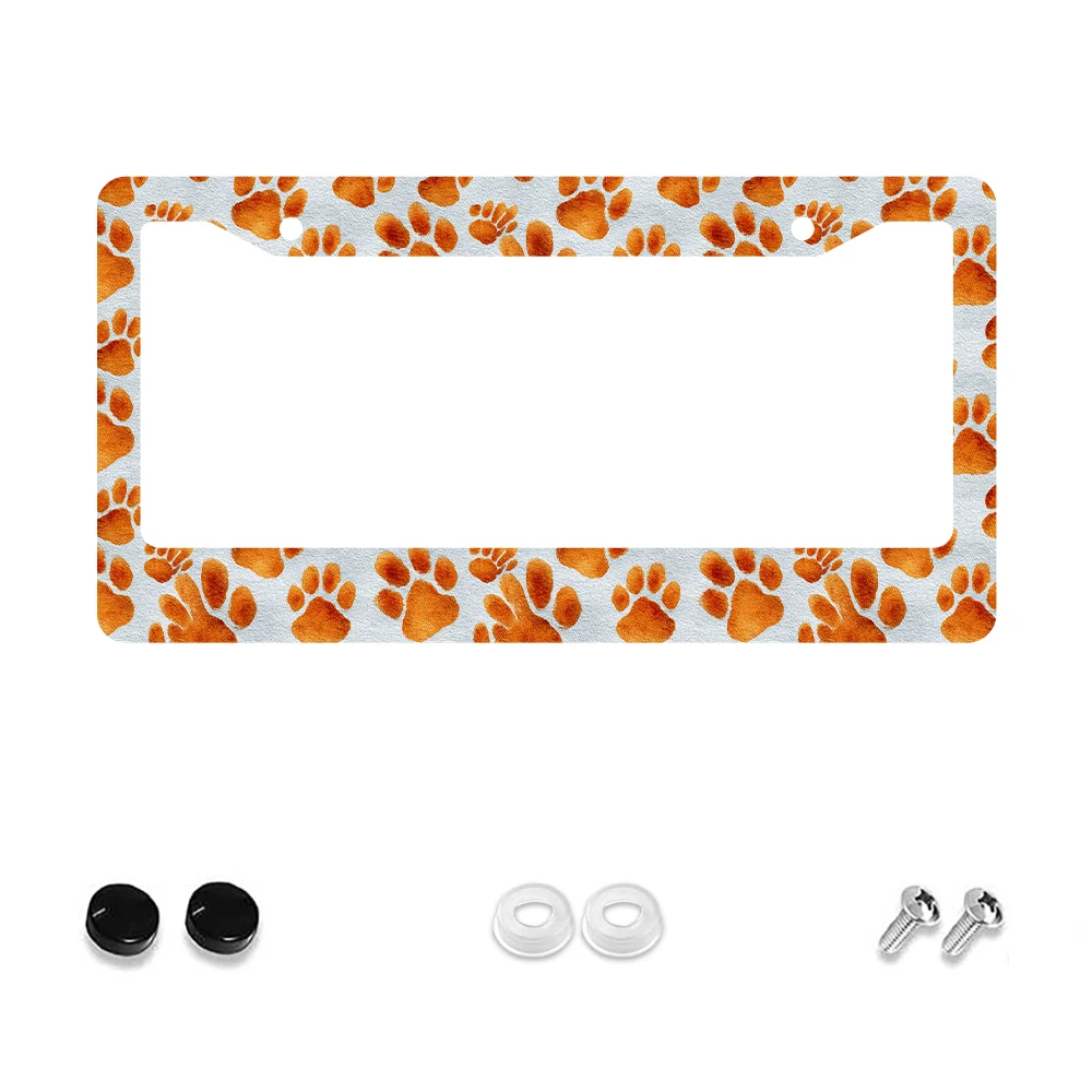 

1 шт. оранжевый узор с принтом лапы, 2 отверстия, рамка номерного знака, алюминиевый материал, 6x12 дюймов с набором винтов, забавное украшение автомобиля с героями мультфильмов