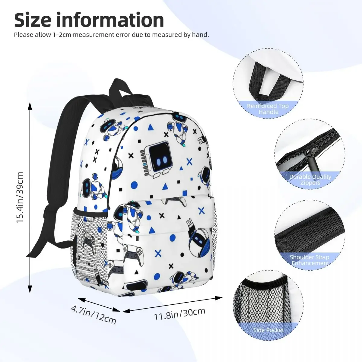 Astrobot And Friends Backpacks Boys Girls Bookbag Cartoon Students School Bags Travel Rucksack Shoulder Bag Large Capacity