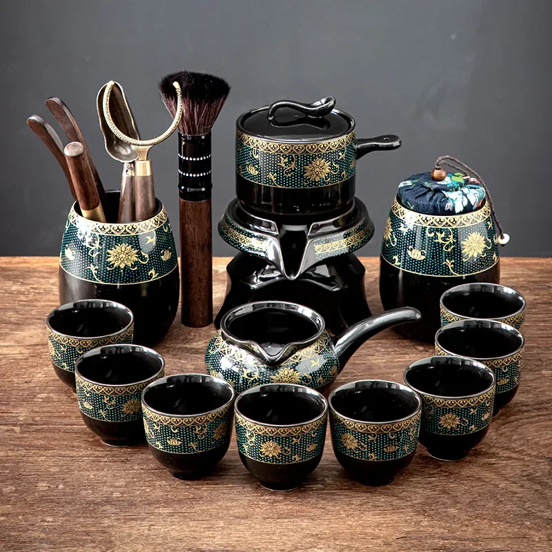 

Ceramic Stone Grinding Semi-automatic Kung Fu Tea Set Wisteria Gilding Ceremony Supplies