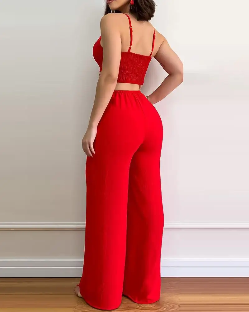 Red Jumpsuit Women Fashion Summer 2024 Full Length Women's Clothing Sale Casual Solid Color Cutout Sling One-Piece Trousers