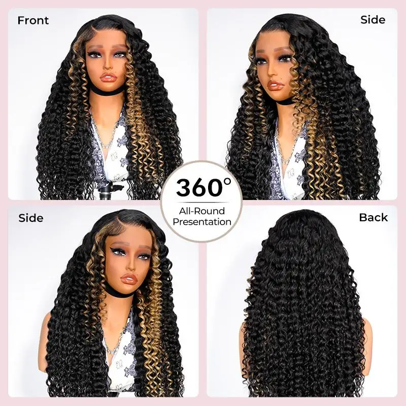 Peruka Alipearl bez kleju z przedziałkiem z boku, z pasemkami, głęboka fala, peruka typu lace front z ludzkich włosów, wstępnie przycięta linia włosów, balayage, peruka 13x4 z ludzkich włosów.