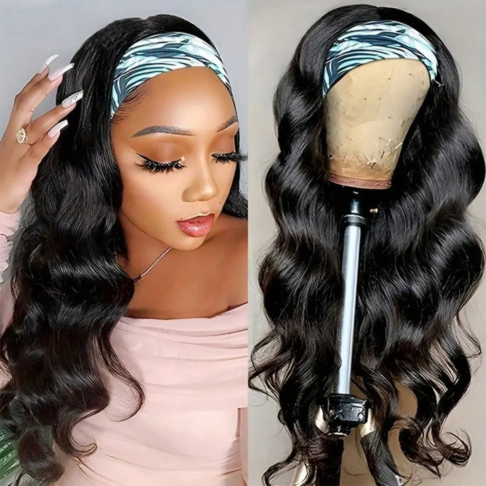 

Парик-повязка на голову 40 дюймов, с эффектом Body Wave, 250% плотность, без клея, без кружевной передней части, из натуральных бразильских волос, натуральный черный цвет, для женщин